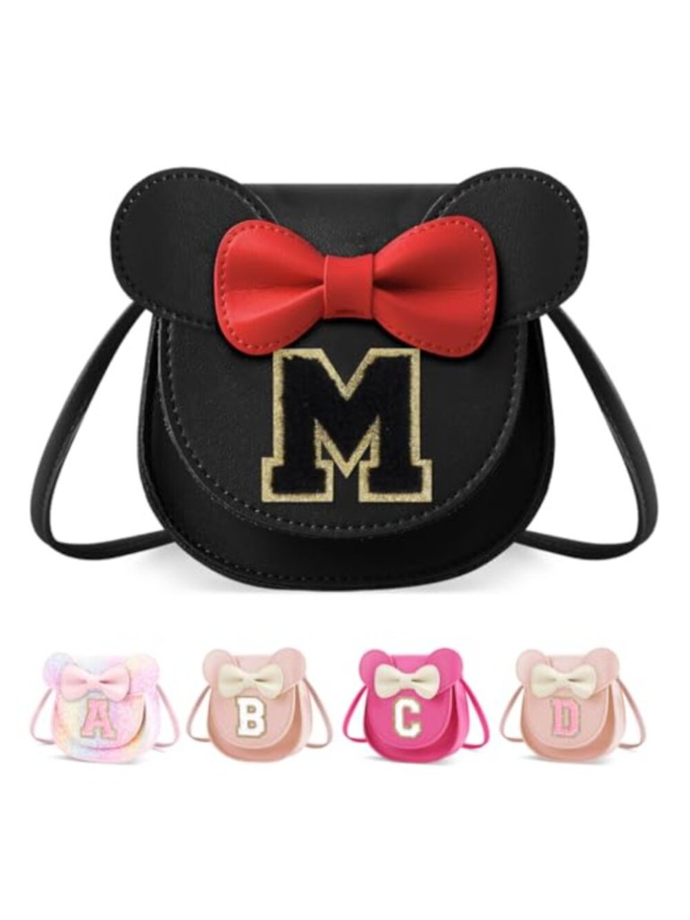 Toddler Girl Mouse Ear Bow Crossbody Purse Faux Leather Wallet Initial